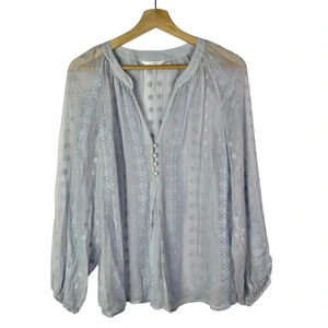 ZOA Light Blue Embroidered Silk Long Sleeve Blouse XS